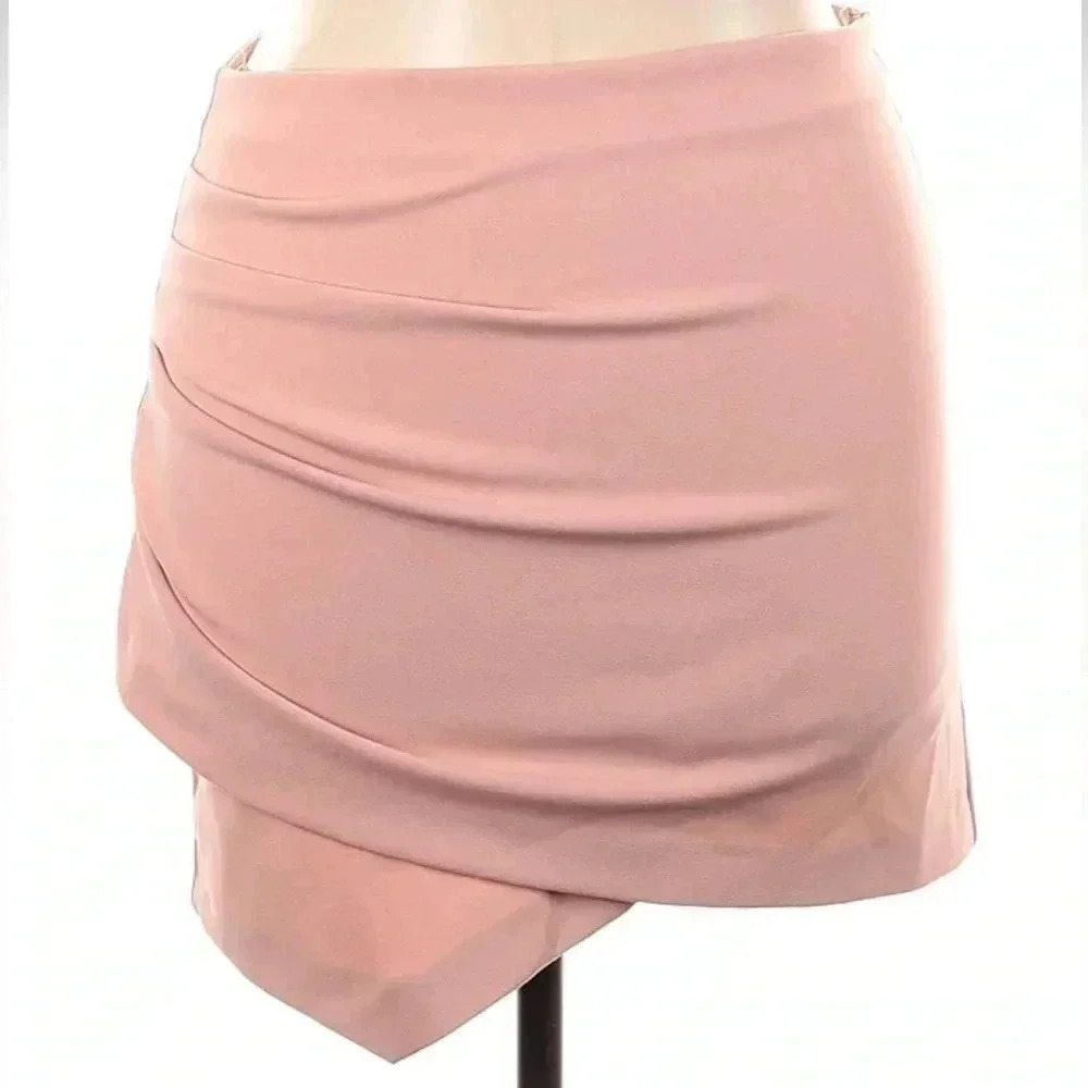 Zara Chic Light Blush Pink Ruched Bodycon Fitted Mini Skirt Size XL - Picture 2 of 5